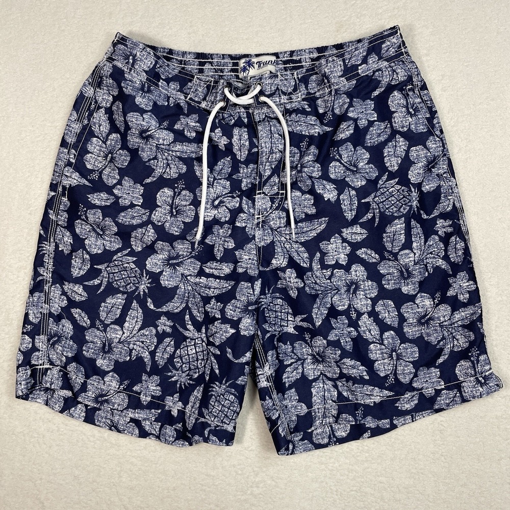 Trunks Surf & Swim Co Mens Swim Shorts Size Large Blue Hibiscus & Pineapple